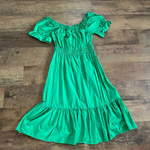 Women's Harlow & Rose Green Off-Shoulder Midi Dress M